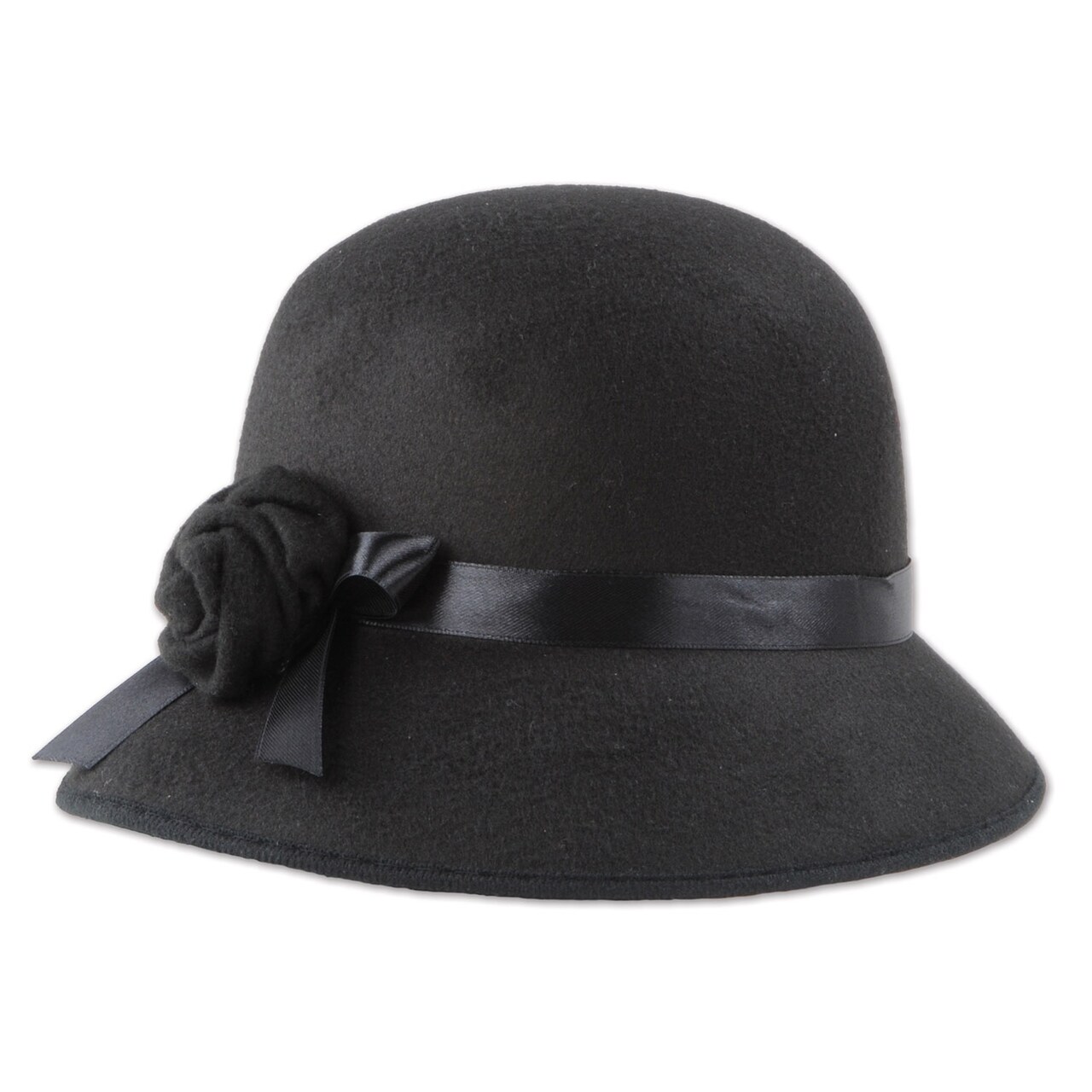 Beistle Pack of 6 Roaring 20's Black Felt Cloche Hat with Satin Ribbon and Flower - One Size